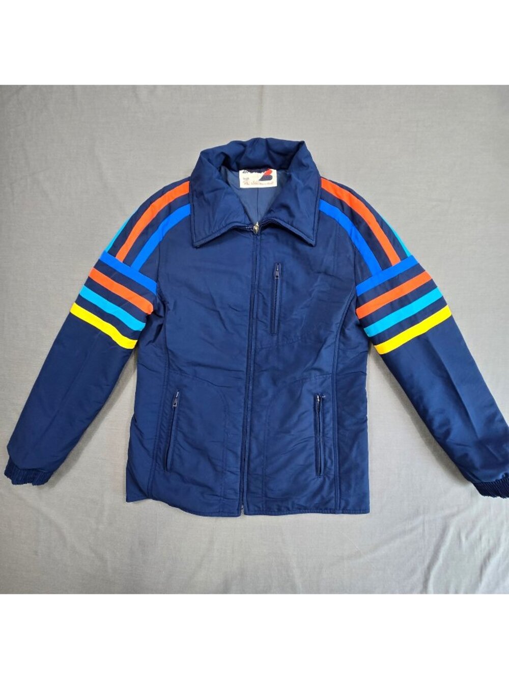 Vintage Braun Germany Mens Medium Jacket Blue Polyamide Stripe